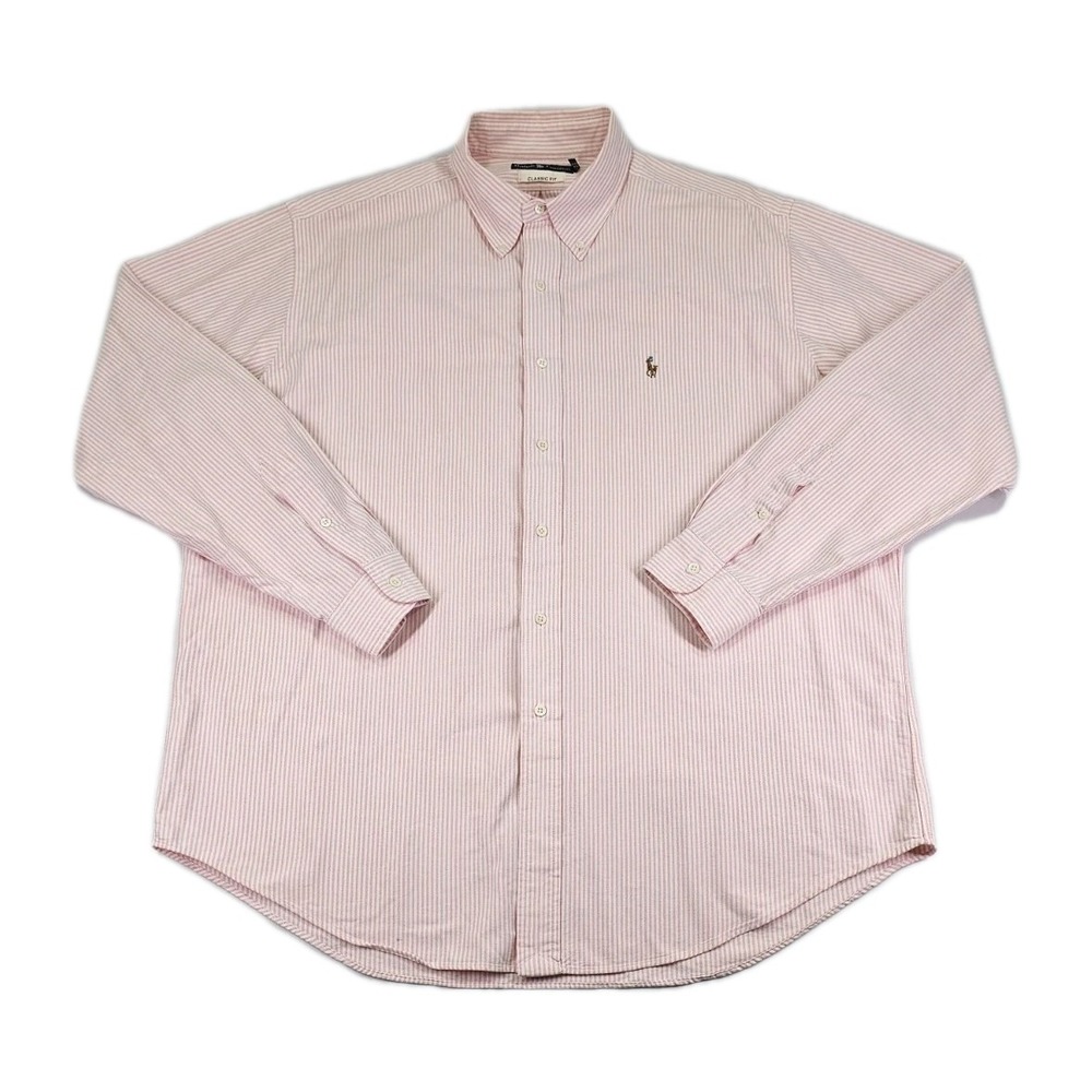 Ralph Lauren Men's XL Classic Fit Flesh Pony Pink Striped Button Up Shirt